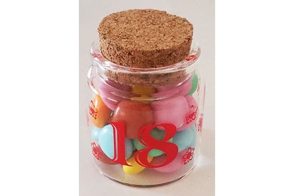 Barattolino portaconfetti con tappo in sughero 18 Compleanno Rosso cm 4.5x4.5