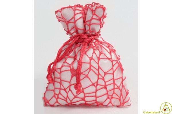 10 Sacchetti in PolyCotton con tirante 12,5 x 09,5 cm Rosso