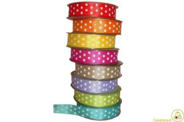 Nastro Doppio Raso Pois Fango 15mmx50mt