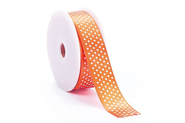Nastro Doppio Raso Pois Arancione 20mmx23mt