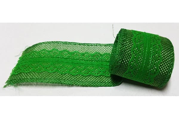 Nastro in juta con pizzo verde 5cmx2mt
