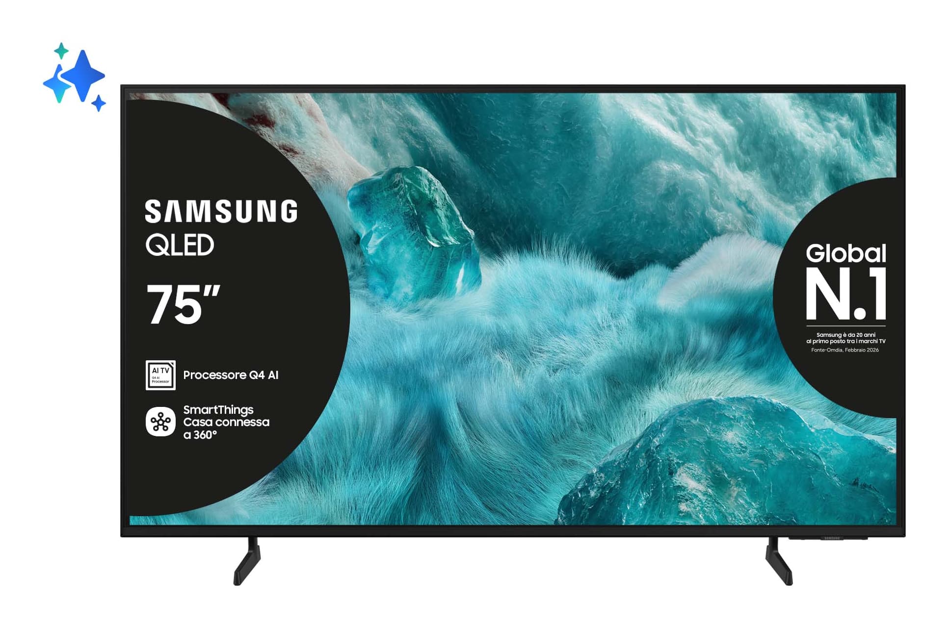 Samsung QLED AI TV 75" QE75Q7FAAUXZT 4K, Processore Q4 AI, 4K Upscaling, Color Booster Pro, OTS Lite, Slim Look Design, Vision AI Smart TV, 2025 GARANZIA ITALIA
