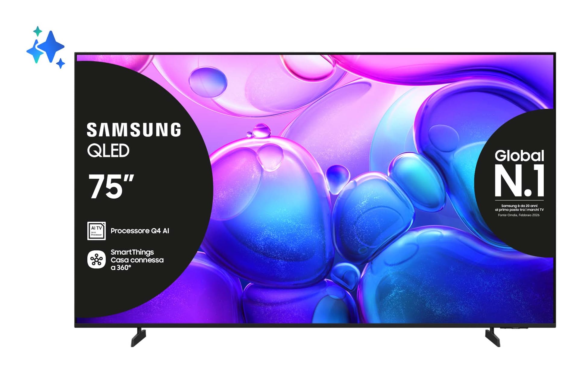 Samsung QLED 75" QE75Q6FAAUXZT 4K, Processore Q4 Lite, 4K Upscaling, Color Booster, OTS Lite, Metal Stream Design, Smart TV, 2025 GARANZIA ITALIA
