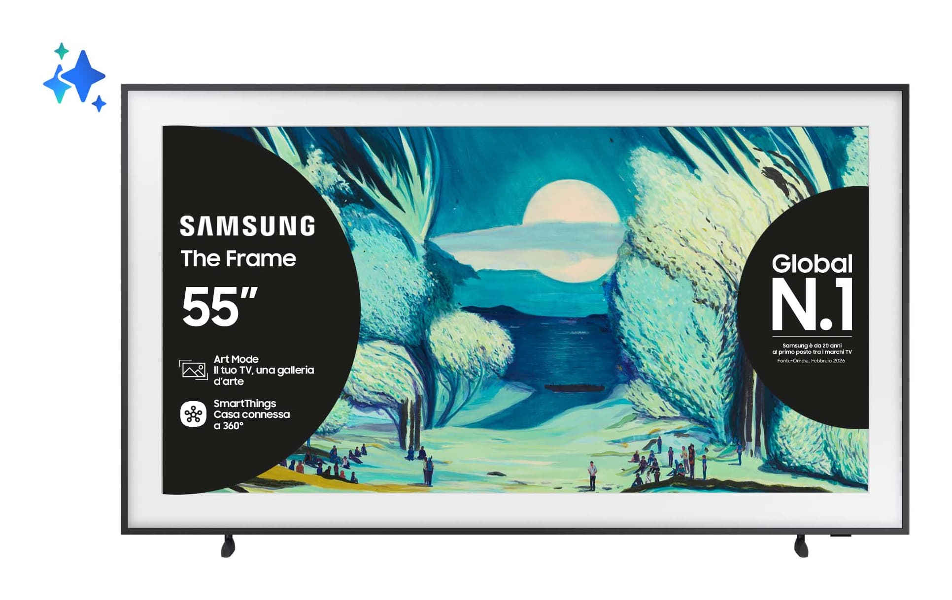 Samsung The Frame AI TV 55" QE55LS03FAUXZT 4K, Processore NQ4 AI Gen2, 4K AI Upscaling, Art Mode, Matte Display, Quantum HDR, Dolby Atmos & OTS Lite, Modern Frame Design, Vision AI Smart TV, 2025 GARANZIA ITALIA