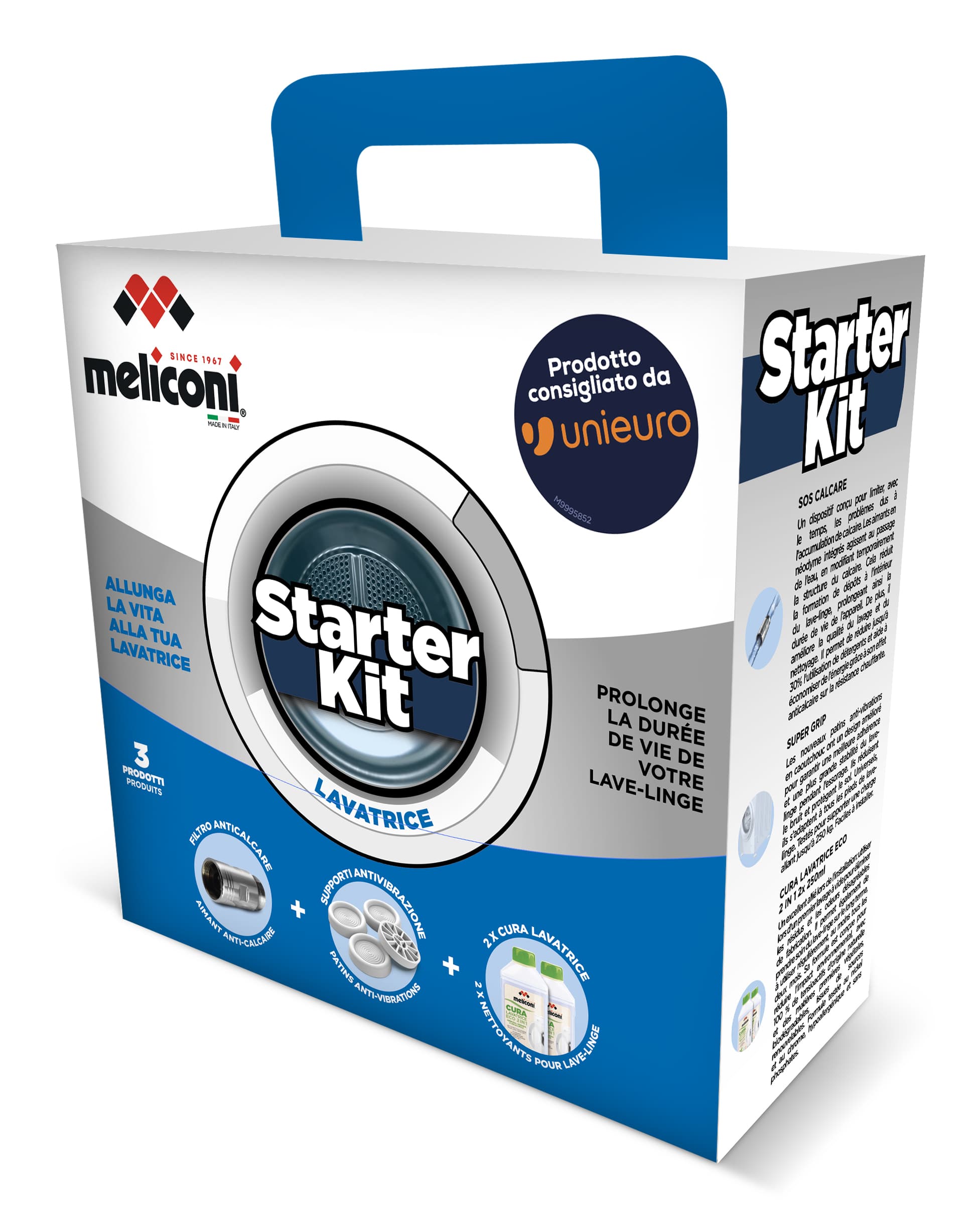 Meliconi Starter Kit 3 in 1 accessorio per lavatrice - Anticalcare, antivibrazione e decalcificante GARANZIA ITALIA