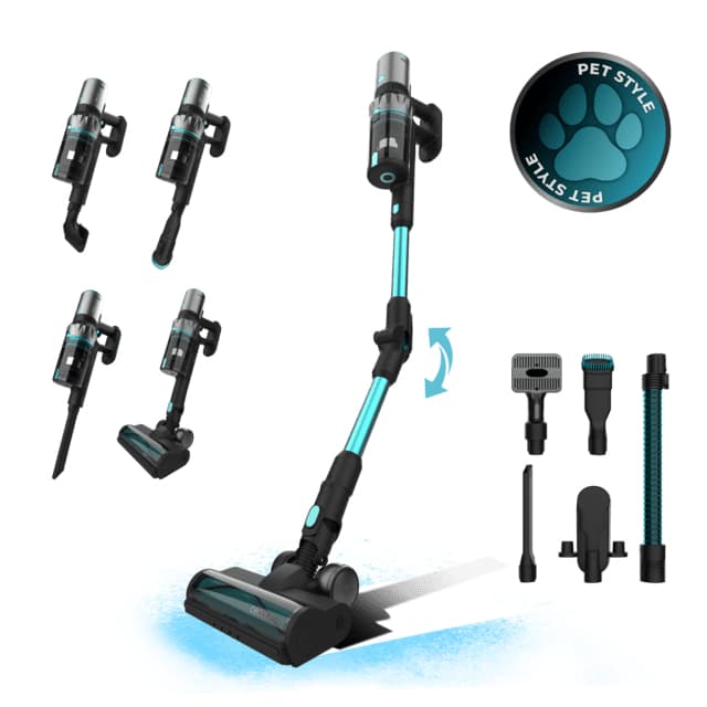 Cecotec Conga Rockstar 2500 Thunder Pet Flex Aspirapolvere verticale Batteria Secco e bagnato HEPA Senza sacchetto 400 W Antracite, Ciano 2,2 Ah GARANZIA ITALIA