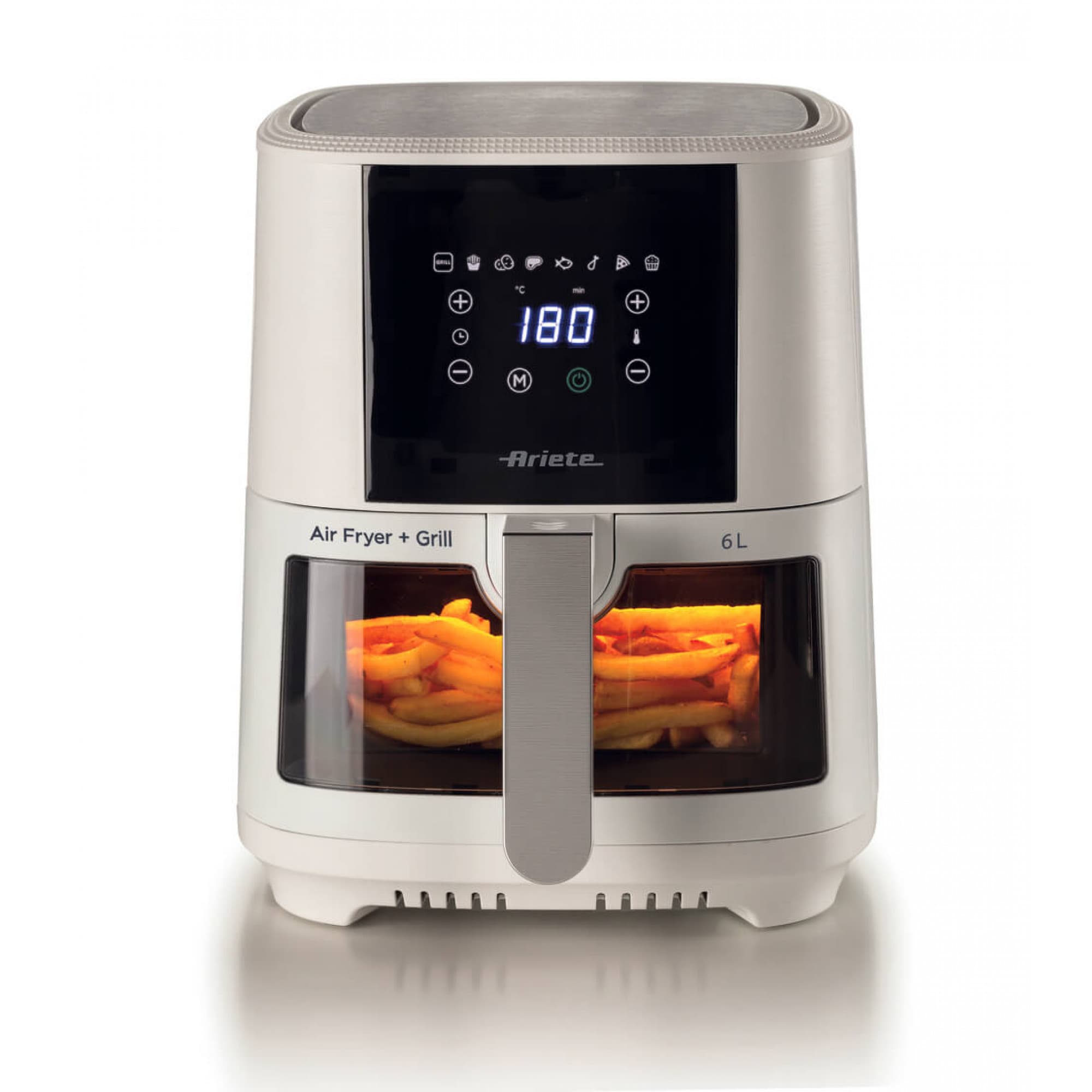 Ariete 4626 Friggitrice ad aria 6L, 1300 W, Capacità 6L, Capacità di cottura 2,5kg, 8 programmi preimpostati, Temperatura fino a 200°, Cestello trasparente per controllo cottura, Bianco GARANZIA ITALIA
