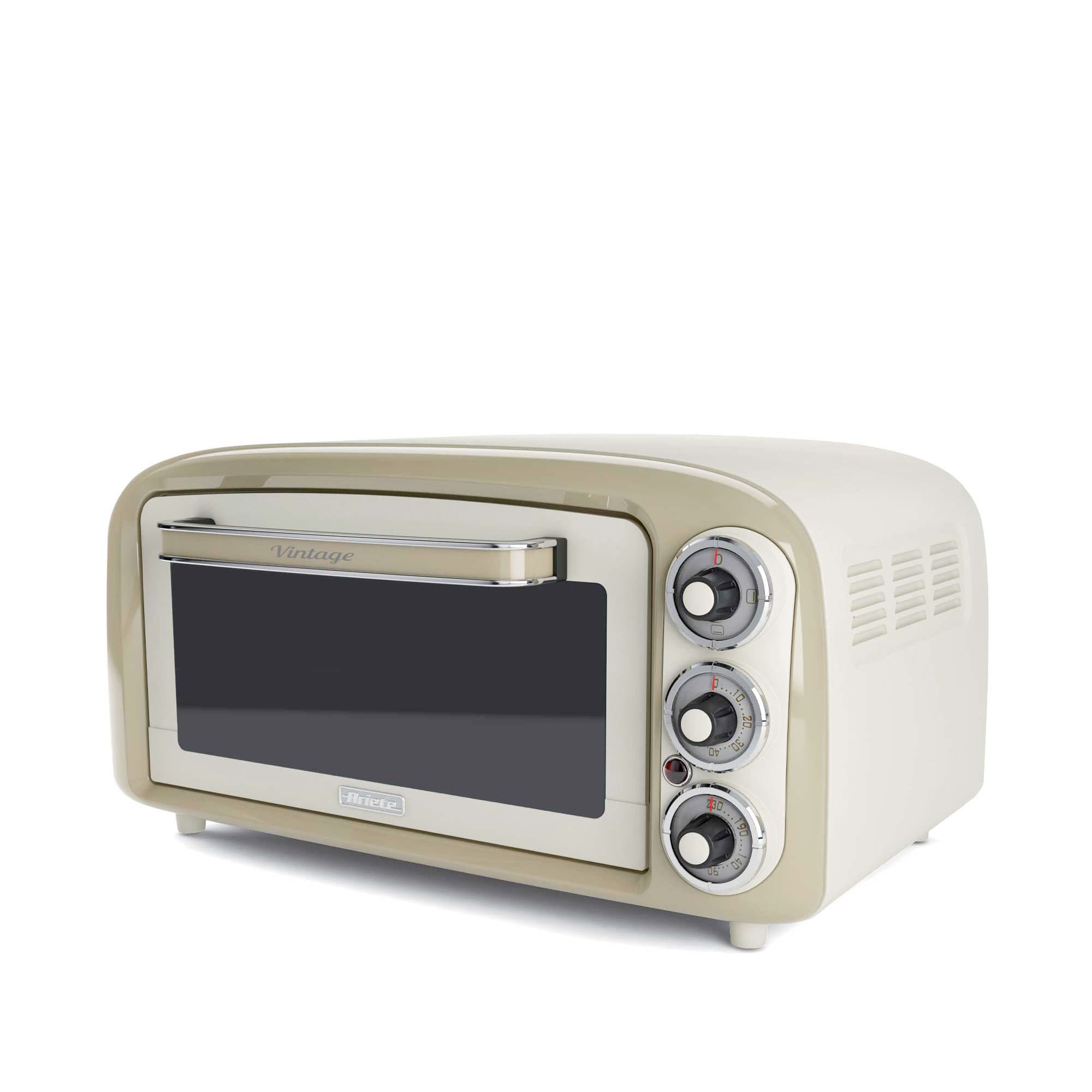 Ariete 979 Forno Elettrico di Design 18 Litri - Ideale per pizza da 30 cm - Doppio vetro - 1380 Watt - Acciaio Inox - Linea Vintage - Beige GARANZIA ITALIA
