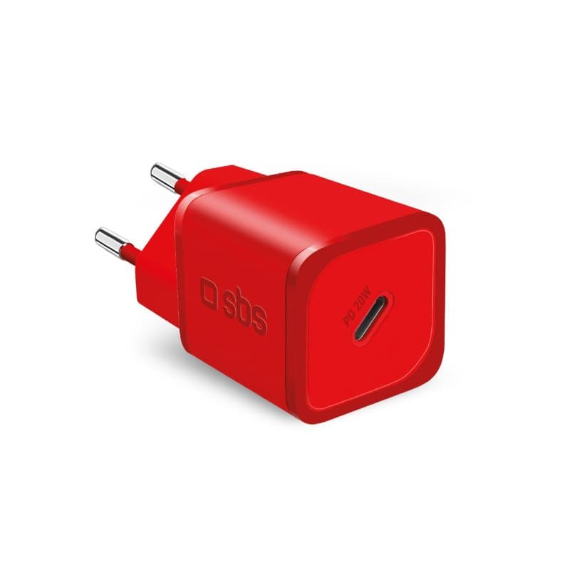 SBS TETRGAN1C20R Caricabatterie per dispositivi mobili Cuffie, Altoparlante portatile, Smartphone, Orologio intelligente, Tablet Rosso AC Ricarica rapida Interno GARANZIA ITALIA