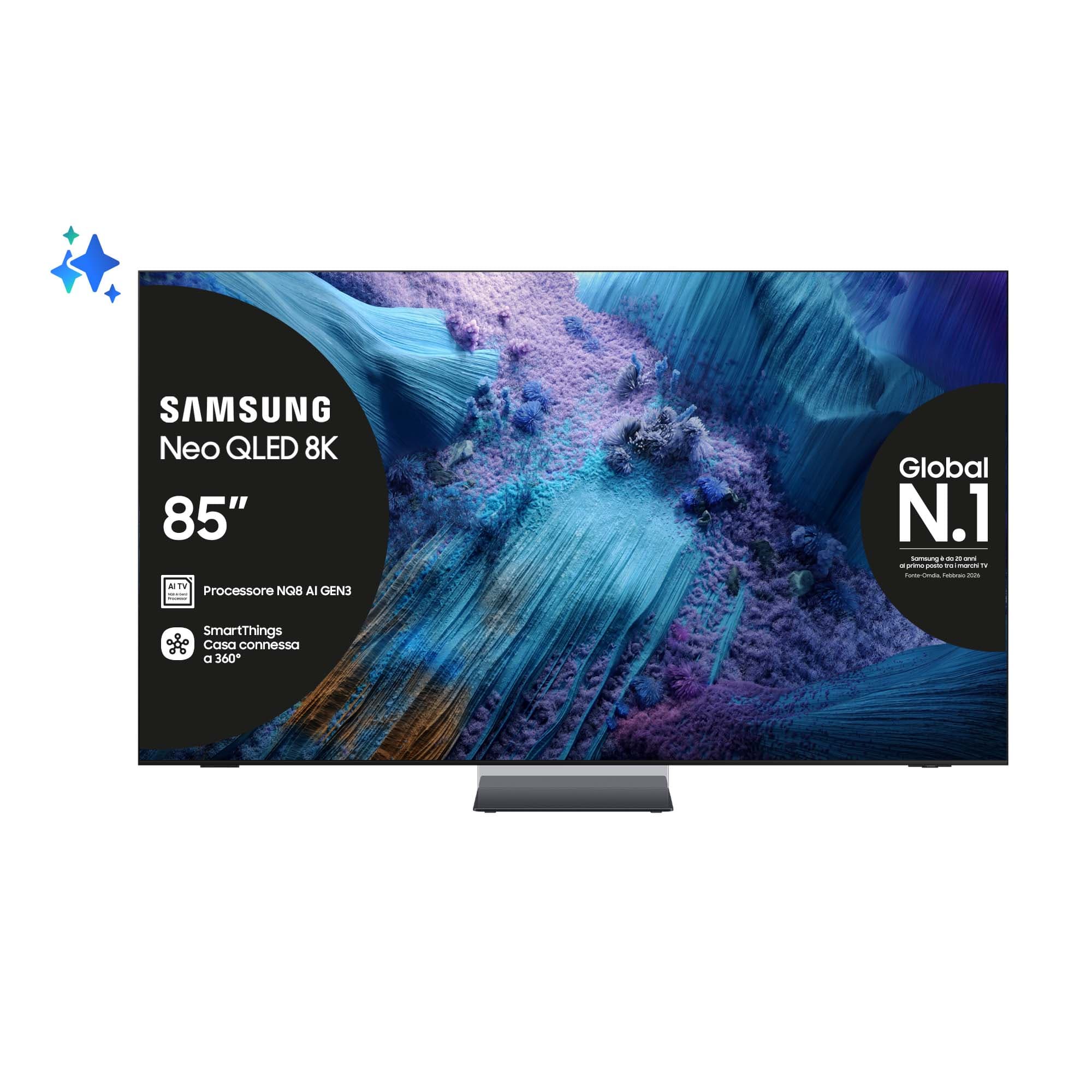 Samsung Neo QLED AI TV 85" QE85QN990FTXZT 8K Mini LED, Processore NQ8 AI Gen3, 8K AI Upscaling Pro, Glare Free, Neo Quantum HDR 8K Pro, Dolby Atmos & OTS Pro, Infinity Air Design, Vision AI Smart TV, 2025 GARANZIA ITALIA
