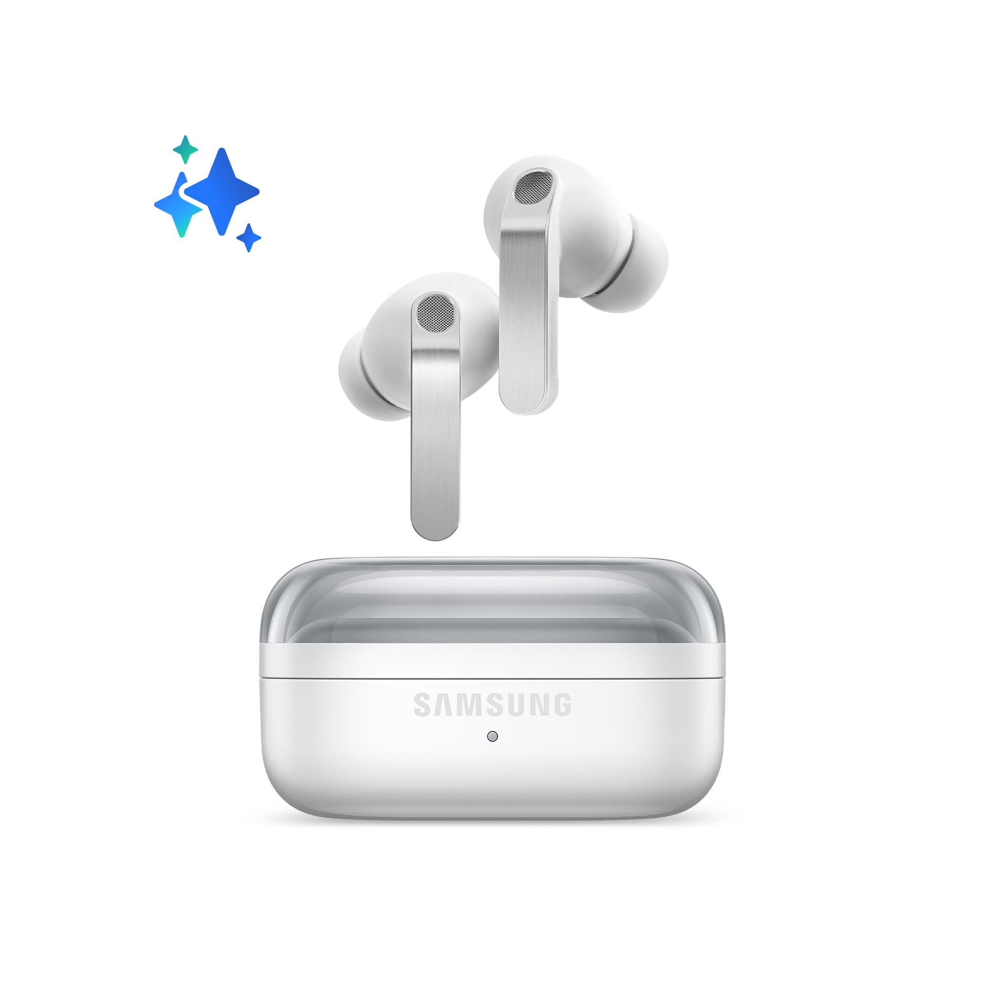 Samsung Galaxy Buds4 Pro, White, Corpo in metallo, Altoparlante a 2 vie e doppio amplificatore, Chiamate cristalline, Audio a 360°, ANC migliorata, Controllo adattivo del rumore, Connessione senza interruzioni e One UI, AI pronto ai comandi vocali GARANZIA ITALIA
