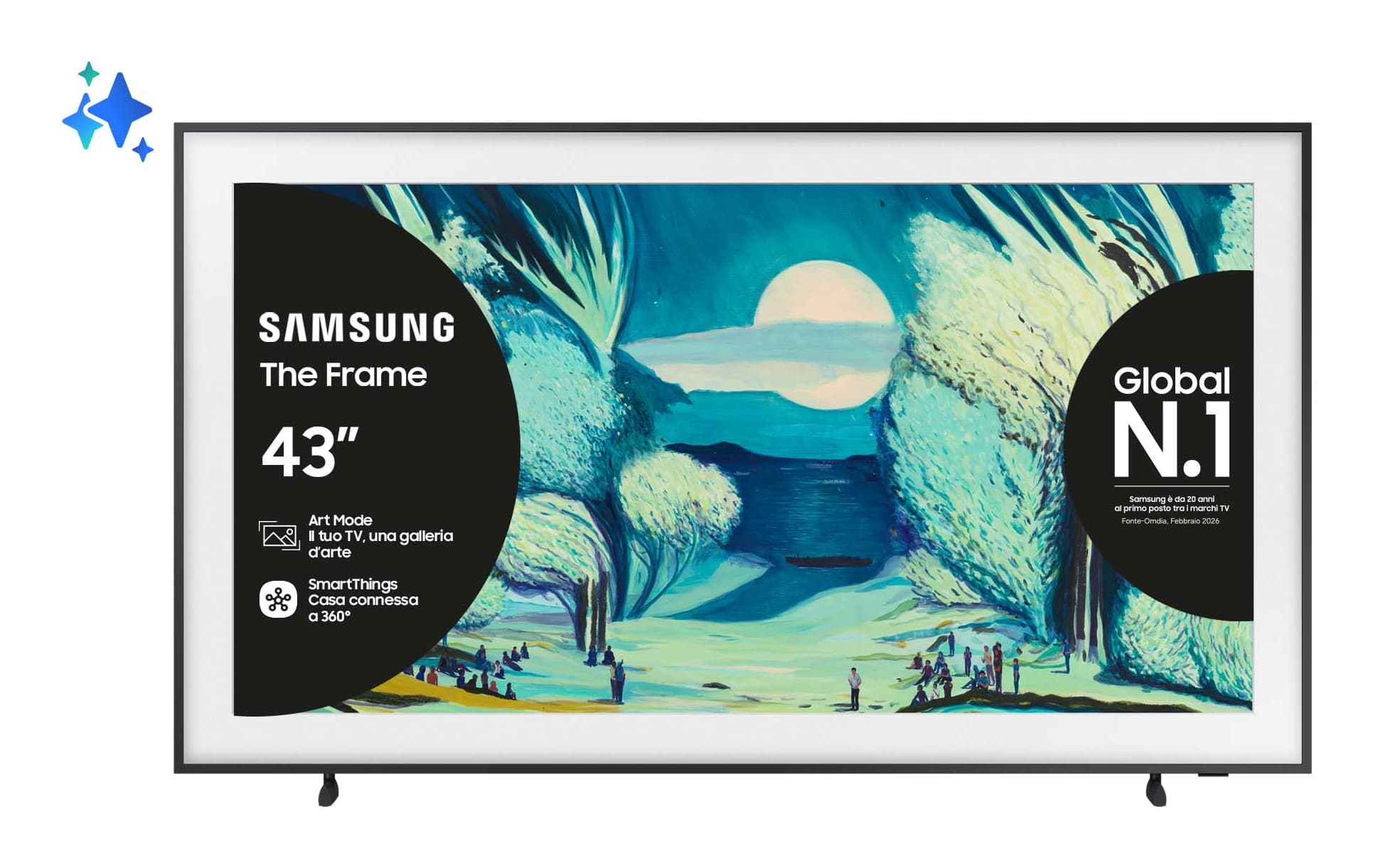 Samsung The Frame AI TV 43" QE43LS03FAUXZT 4K, Processore NQ4 AI Gen2, 4K AI Upscaling, Art Mode, Matte Display, Quantum HDR, Dolby Atmos & OTS Lite, Modern Frame Design, Vision AI Smart TV, 2025 GARANZIA ITALIA