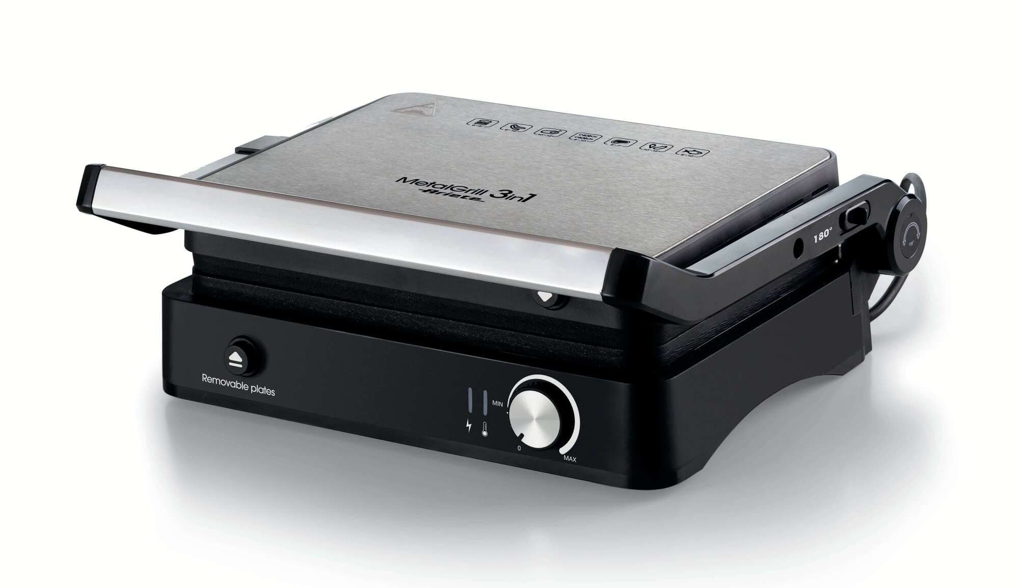 Ariete 1934 MetalGrill 3in1, Griglia elettrica per grigliate miste, 2000W, 3 modalità di cottura, Piastre antiaderenti, Silver/Black GARANZIA ITALIA