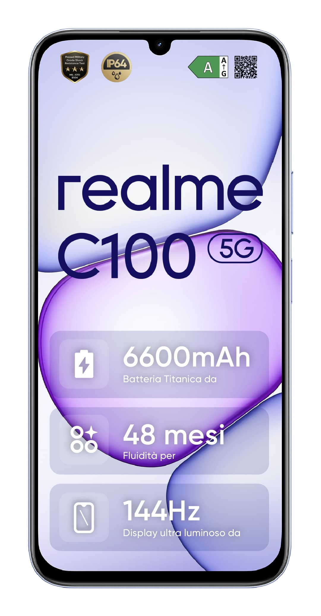 realme C100 5G 17,3 cm (6.8") Doppia SIM Android 16.0 USB tipo-C 4 GB 128 GB 6600 mAh Viola GARANZIA ITALIA