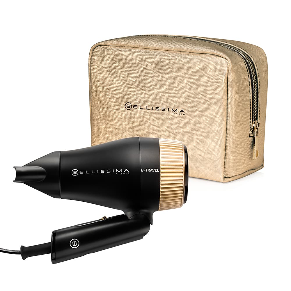 Bellissima Imetec B-Travel Asciugacapelli da viaggio, portatile e compatto, 1400 W, manico pieghevole, doppio voltaggio, concentratore di precisione, 2 combinazioni aria/temperatura, custodia da viaggio, idea regalo GARANZIA ITALIA