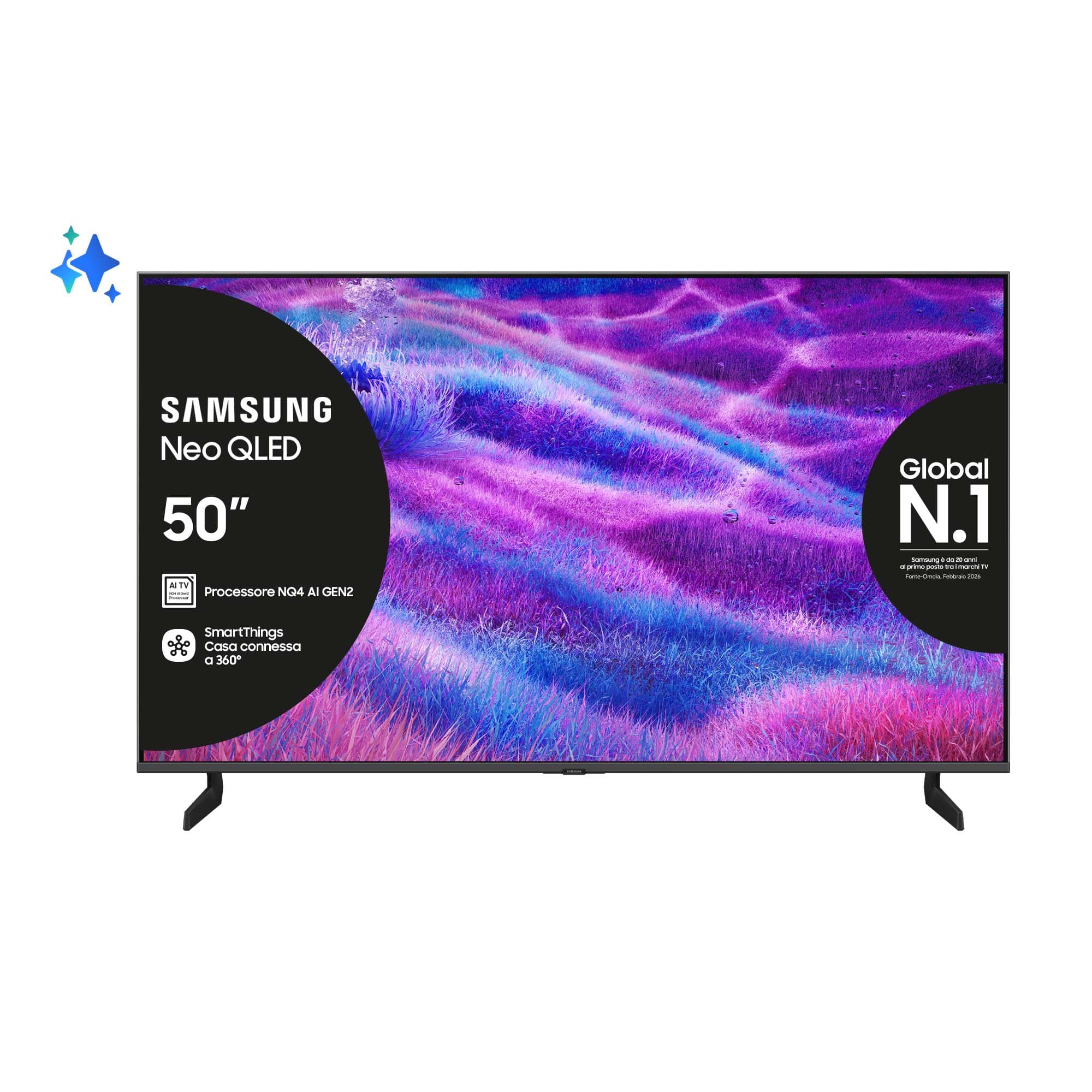 Samsung Neo QLED AI TV 50" QE50QN80FAUXZT 4K Mini LED, Processore NQ4 AI Gen2, 4K AI Upscaling, Motion Xcelerator 144Hz, Neo Quantum HDR, Dolby Atmos & OTS Lite, Simple Chamfer Design, Vision AI Smart TV, 2025 GARANZIA ITALIA