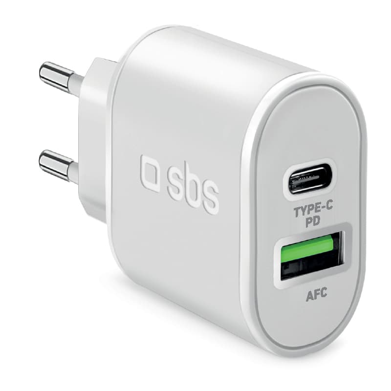 SBS Caricabatterie caricatore 20 Watt - Ricarica ultra rapida e due porte USB GARANZIA ITALIA
