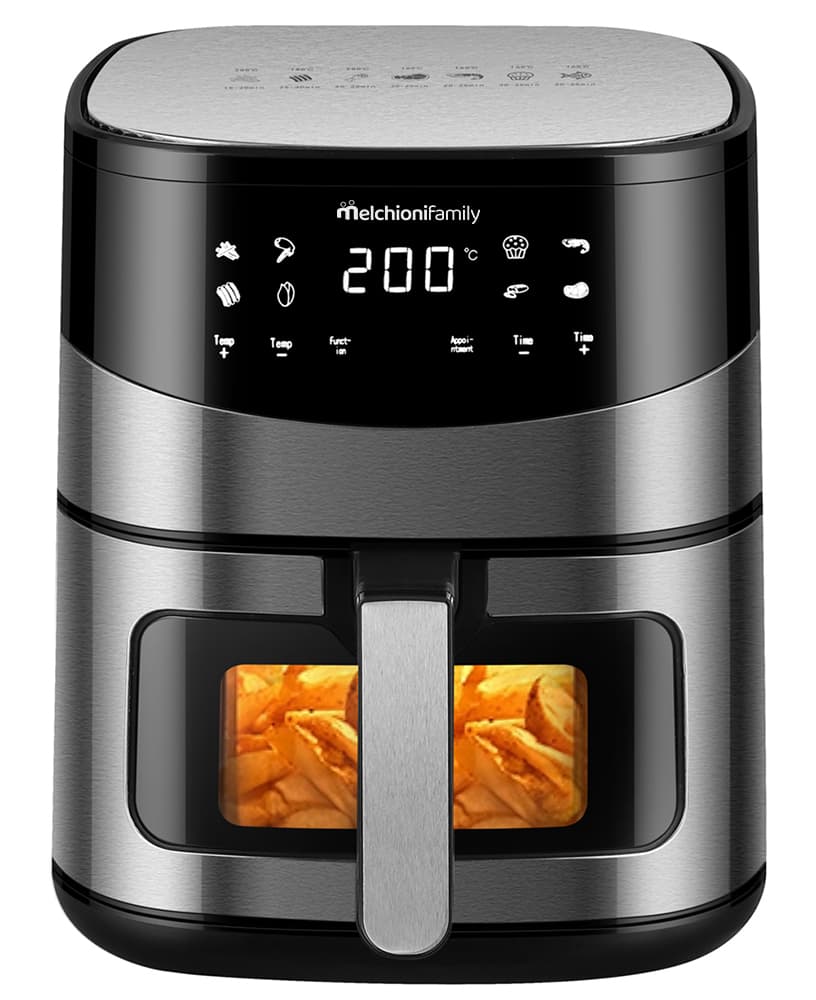 Melchioni ARIANNA 6,5L Singolo Indipendente 2000 W Friggitrice ad aria calda Nero, Acciaio inox GARANZIA ITALIA