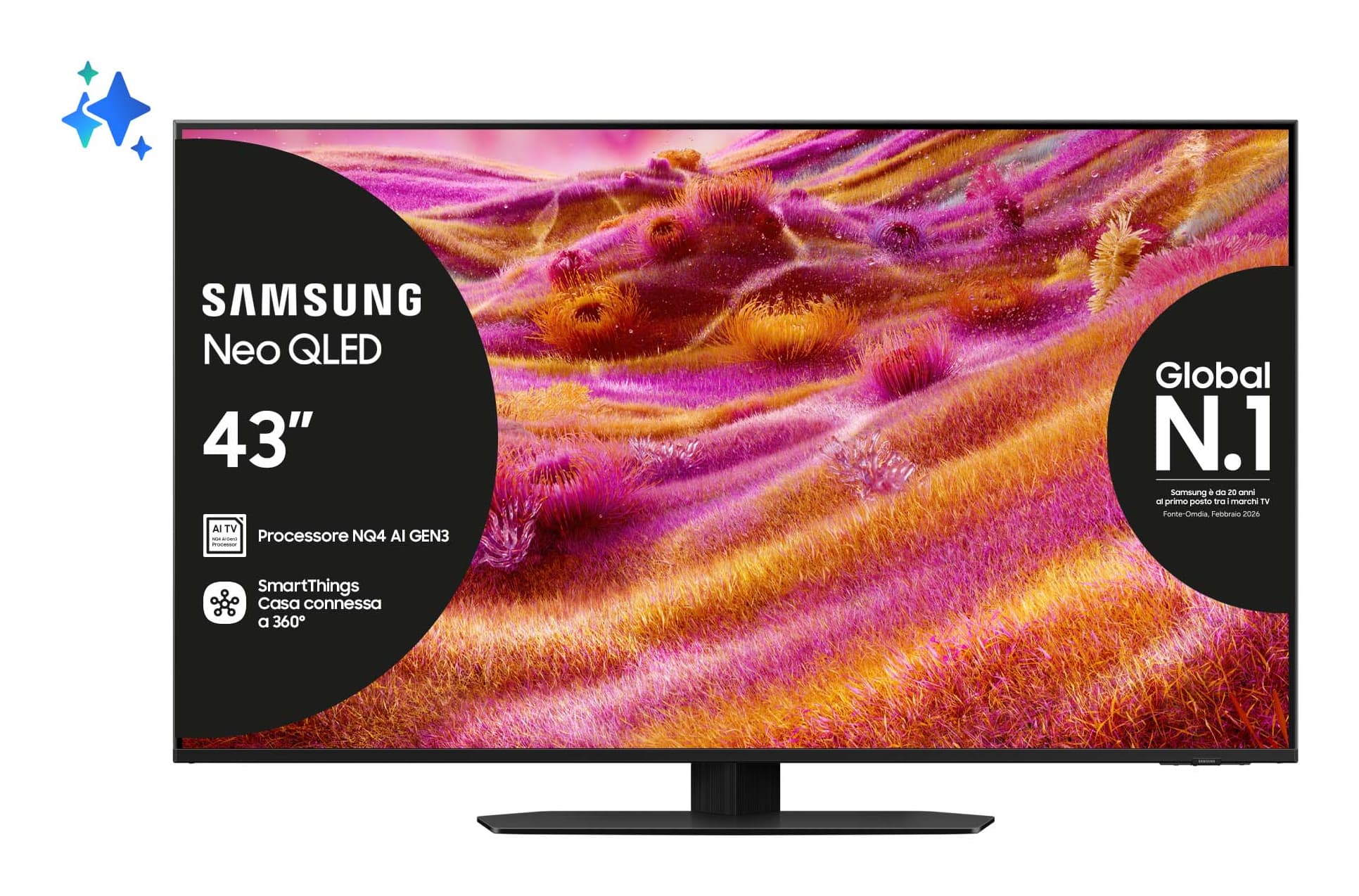 Samsung Neo QLED AI TV 43" QE43QN90FATXZT 4K Mini LED, Processore NQ4 AI Gen3, 4K AI Upscaling Pro, Motion Xcelerator 165Hz, Neo Quantum HDR, Dolby Atmos & OTS Lite, NeoSlim Design, Vision AI Smart TV, 2025 GARANZIA ITALIA