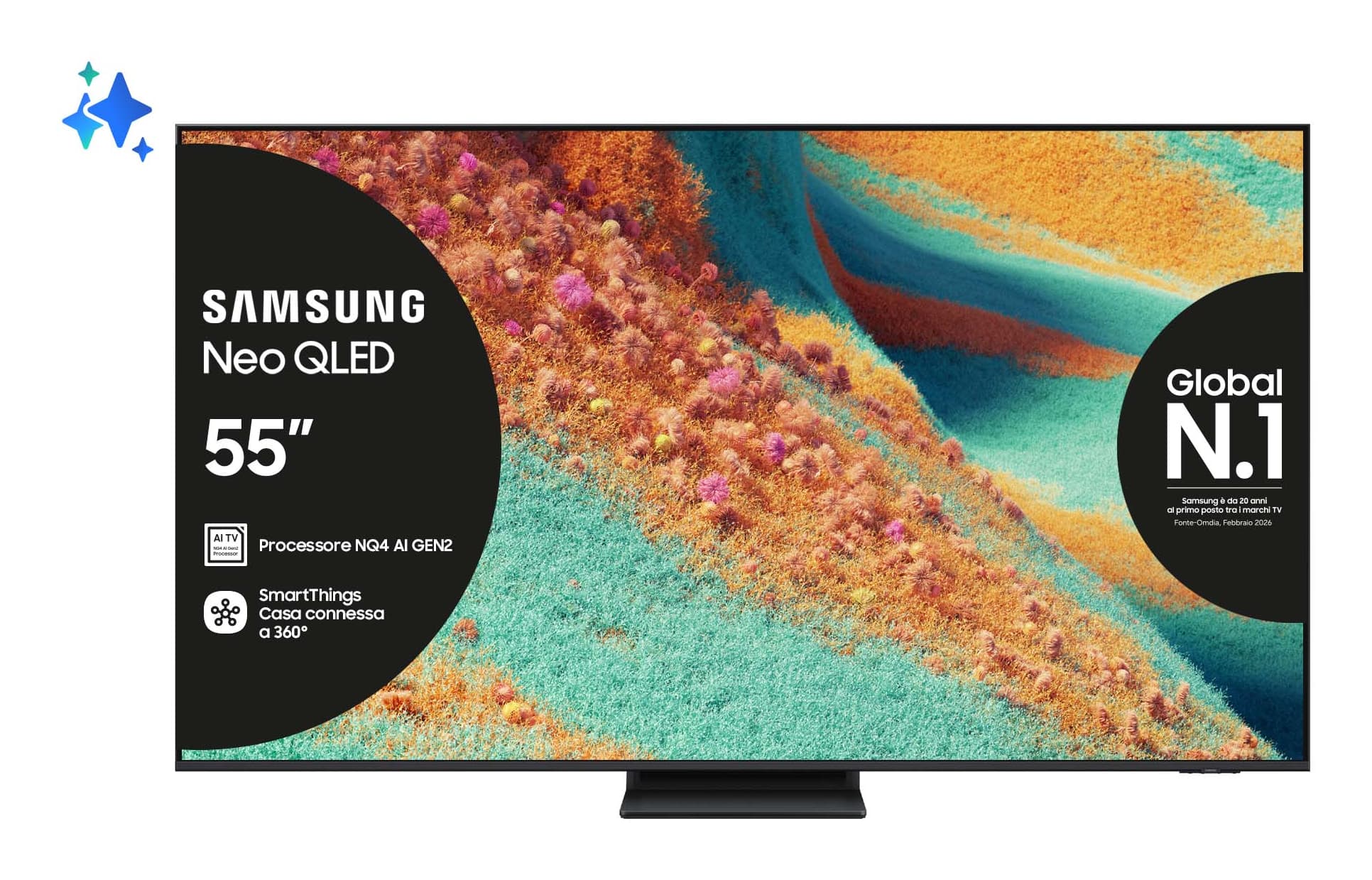 Samsung Neo QLED AI TV 55" QE55QN85FAUXZT 4K Mini LED, Processore NQ4 AI Gen2, 4K AI Upscaling, Neo Quantum HDR+, Dolby Atmos & OTS Lite, Simple Chamfer Design, Vision AI Smart TV, 2025 GARANZIA ITALIA