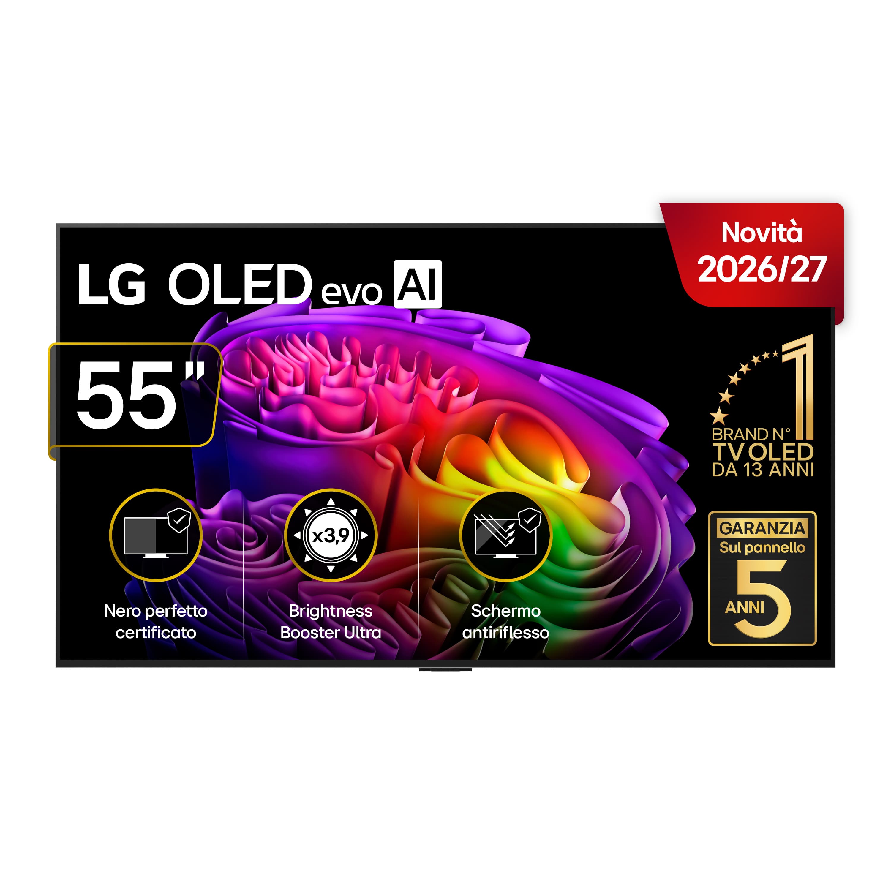LG OLED evo AI 55'' Serie G6 OLED55G64LW, 4K, Hyper Radiant Color, Staffa a filo muro inclusa, G-Sync, SMART TV 2026 GARANZIA ITALIA