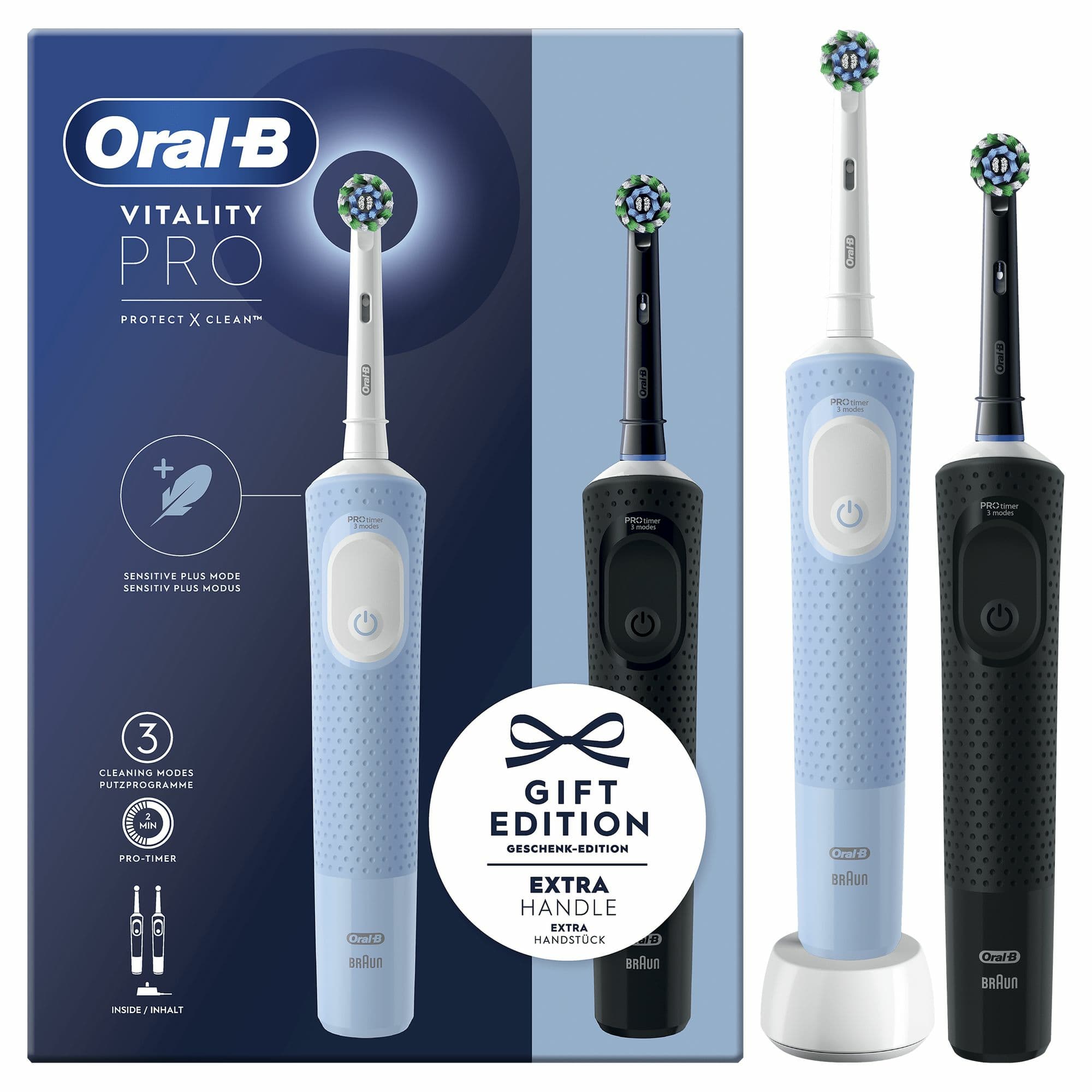 Oral-B Vitality Pro Duo Adulto Spazzolino rotante-oscillante Nero, Blu, Bianco GARANZIA ITALIA