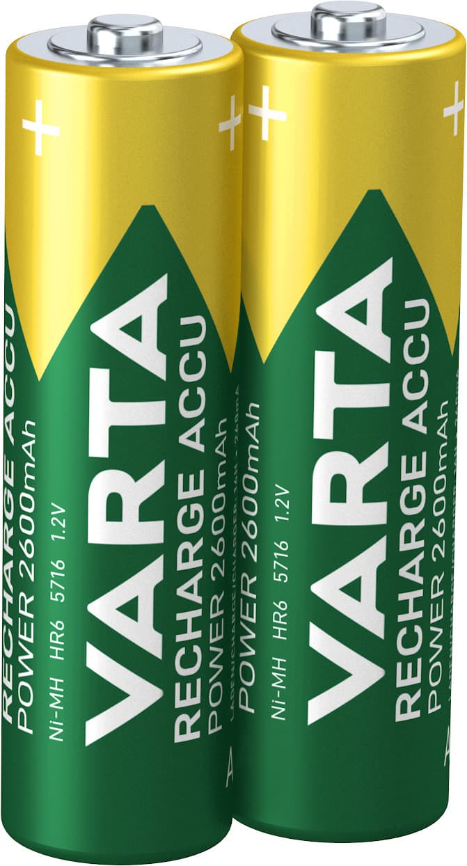 Varta Recharge Accu Power AA 2600 mAh Blister da 2 (Batteria NiMH Accu Precaricata, Mignon, batteria ricaricabile, pronta all'uso) GARANZIA ITALIA