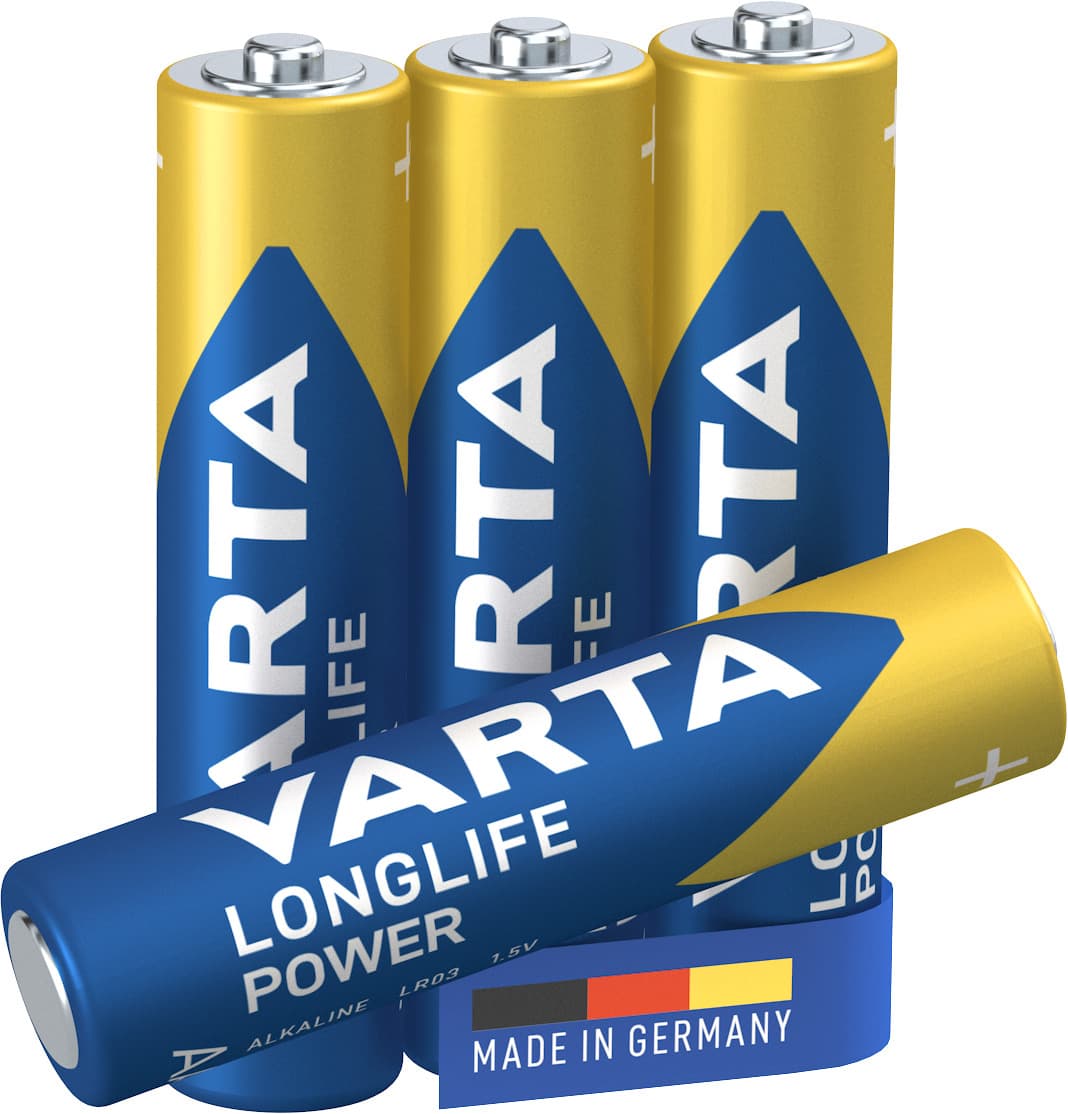 Varta Longlife Power, Batteria Alcalina, AAA, Micro, LR03, 1.5V, Blister da 4, Made in Germany GARANZIA ITALIA