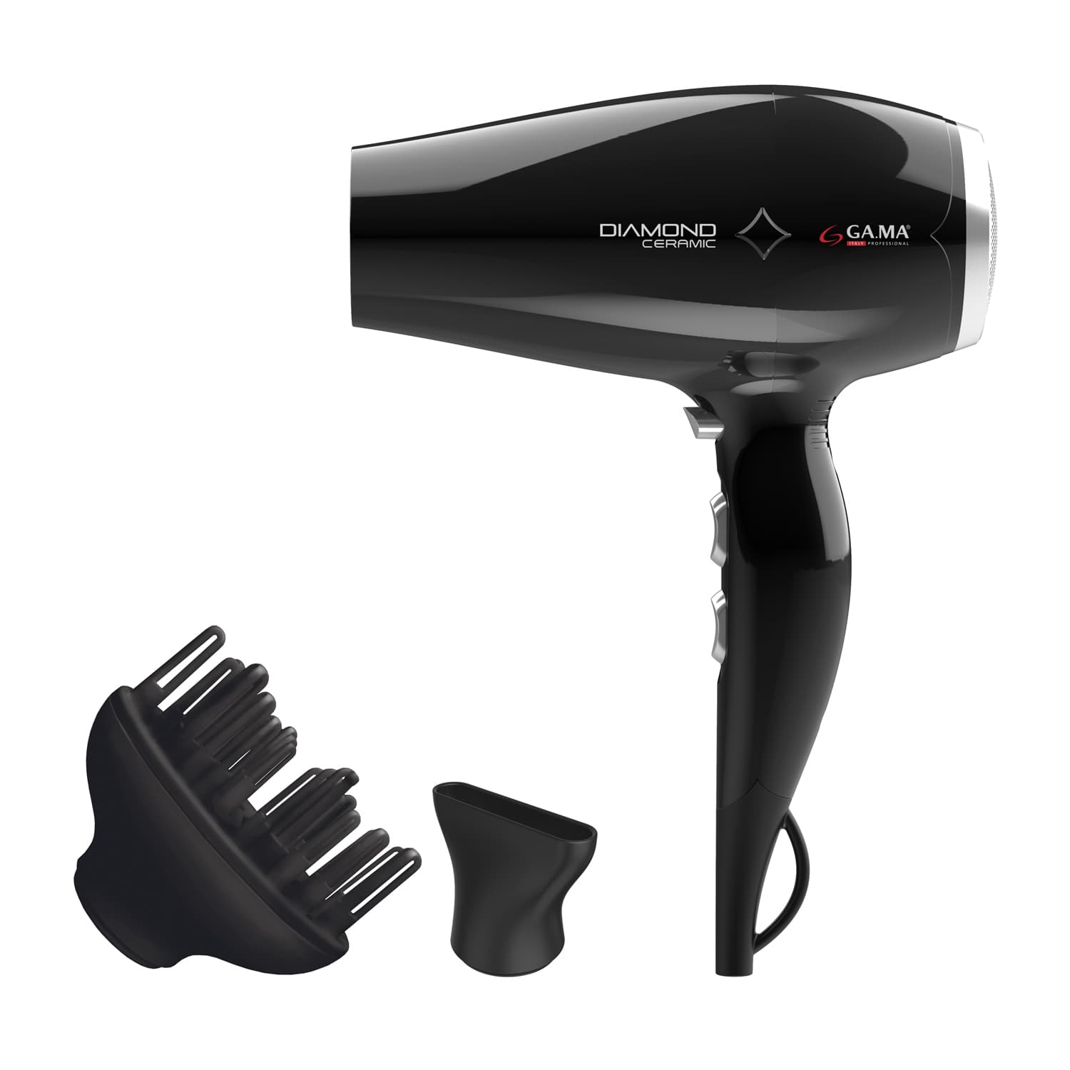 GA.MA Phon Diamond Ceramic: 2300 W, tecnologia agli ioni per capelli sani e senza crespo, componenti interni in ceramica, Motore DC leggero e silenzioso, 6 combinazioni di temperature e velocità, ideale per capelli fini e danneggiati, inclusa 1 bocchetta  GARANZIA ITALIA