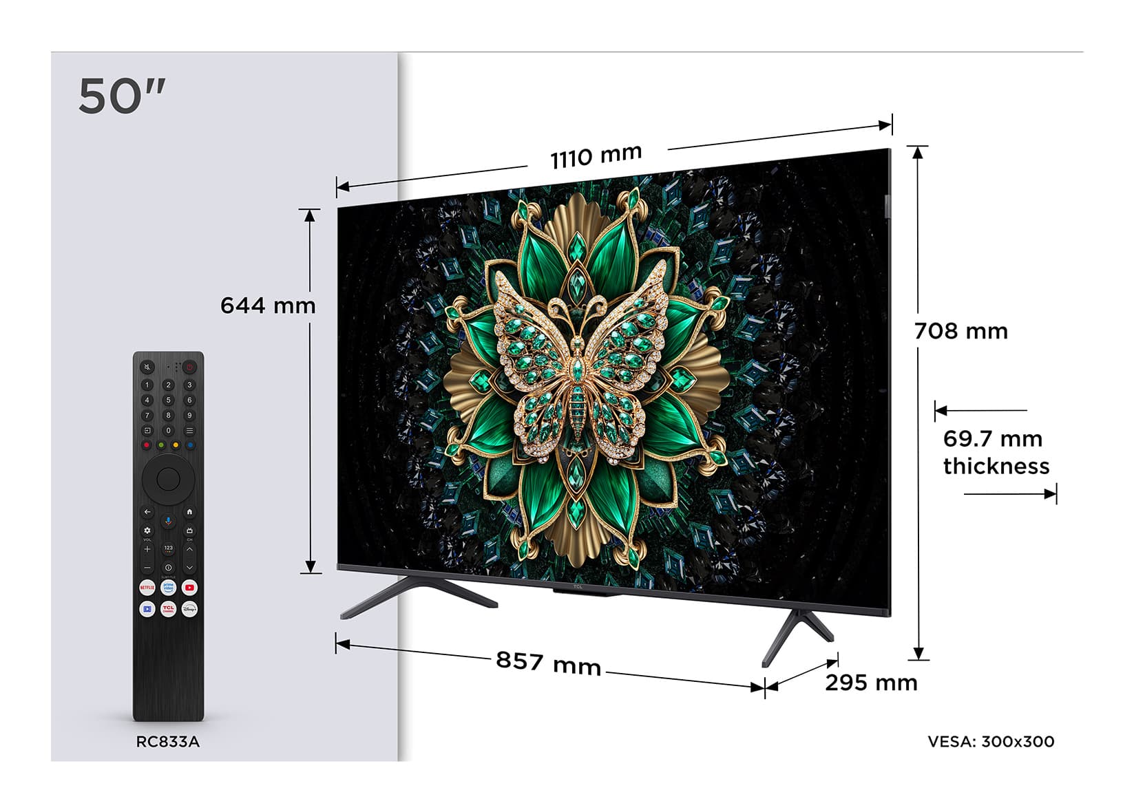 TCL C69 Serie C69K Smart TV QD-MiniLED 4K 50" 50C69K, 144Hz, audio Onkyo 2.1, Dolby Vision IQ & Atmos, Google TV GARANZIA ITALIA