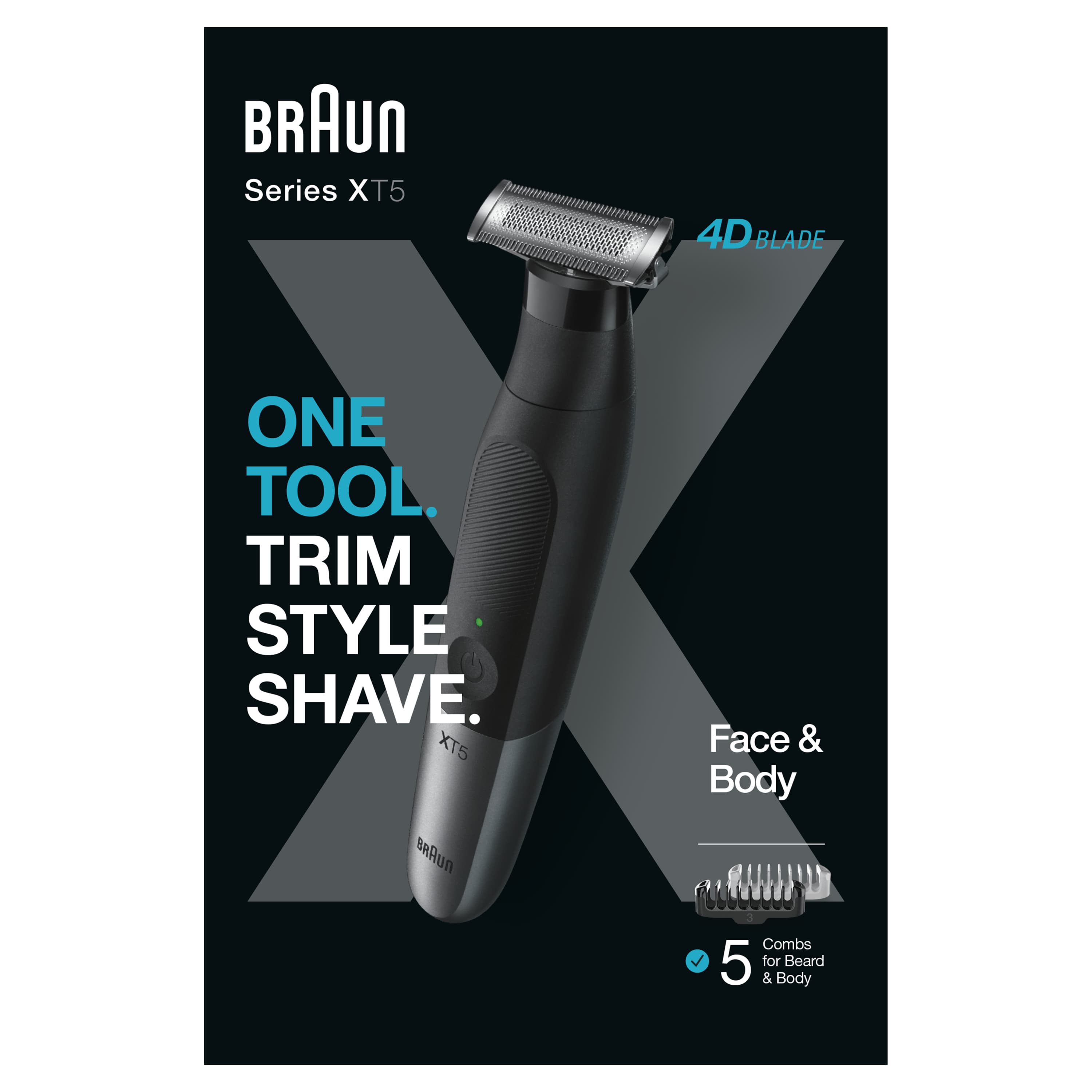 Braun Multigroomer Series XT5, Regolabarba Uomo Con 7 Strumenti Di Styling, Lama Flessibile 4D, XT5100, Grigio GARANZIA ITALIA