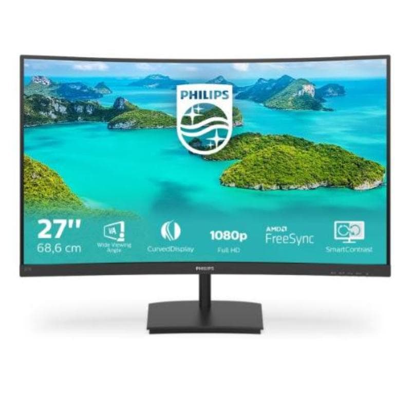 Philips monitor curvo gaming 271e1sca , adaptive sync 75 hz, va led 27``, 1920 x 1080 fhd, 4 ms, hdmi, vga, casse integrate, flicker free, low blue light, vesa, nero
