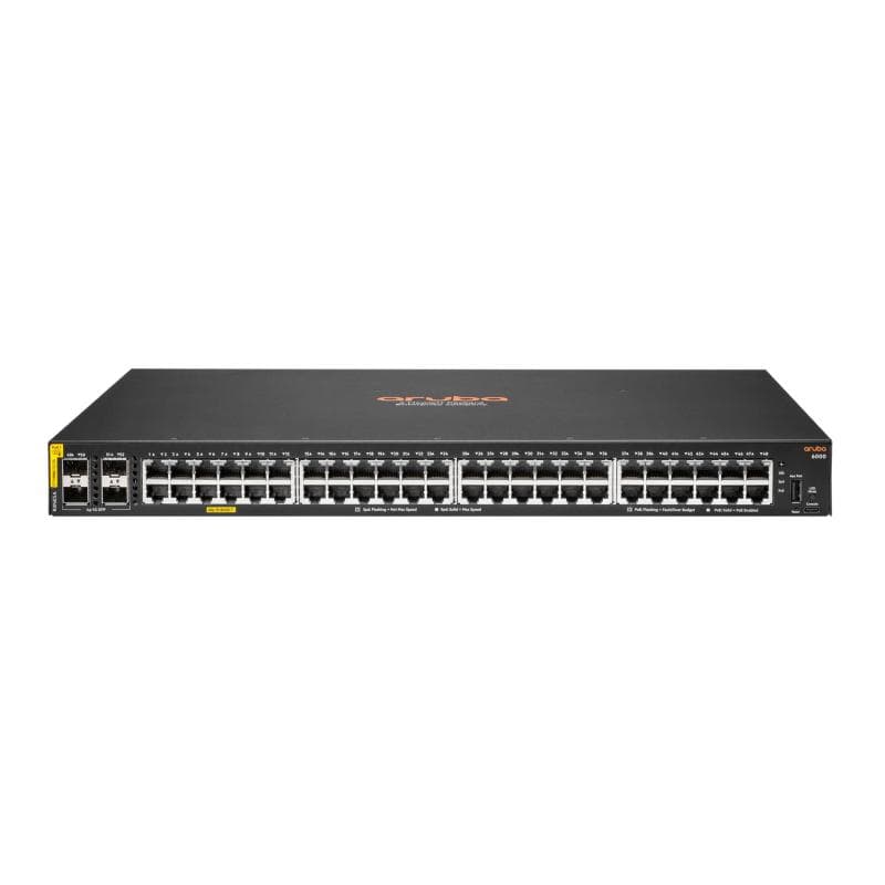 Hpe aruba 6000 48g cl4 4sfp 370w switch gestito l3 48 x 10/100/1000 (poe+) + 4 x gigabit sfp poe (370 w) montabile su rack