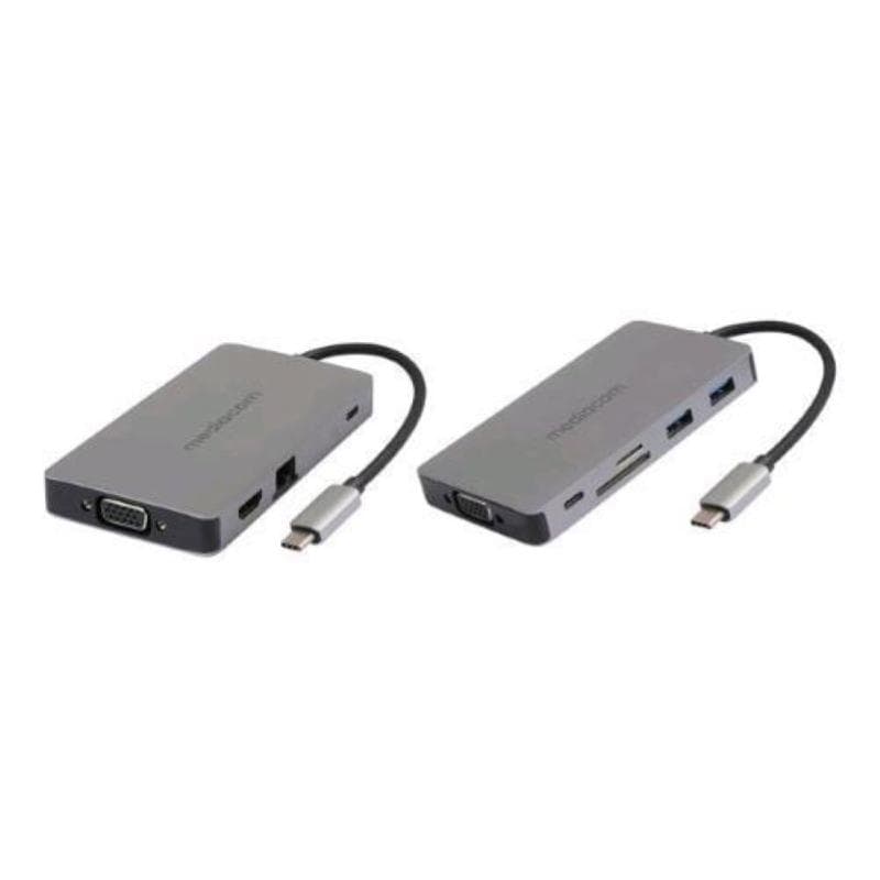 Mediacom md-c318 docking station power delivery 100 w 2 x usb-a 3.0 - 1 x usb-c 100 w - 2 x hdmi - 1 x rj-45 gigabit ethenet - 1 x vga - 1 sd memory - 1 x micro sd