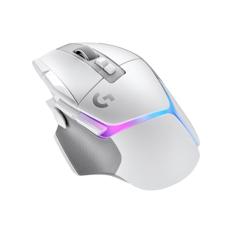 Logitech g502 x plus mouse gaming wireless ottico mano destra sensore hero 25.600 dpi 13 tasti cavo ricarica usb illuminazione rgb white