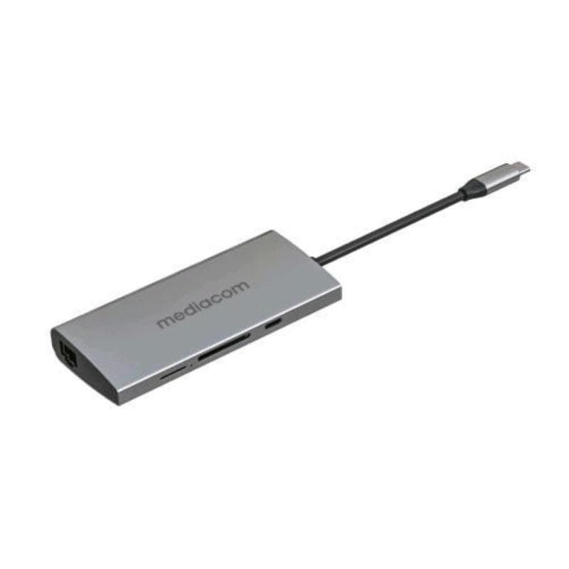 Mediacom md-c316 mini docking station da usb-c a 3xusb-a 3.0 1xusb-c pd 100w 1xhdmi 1x lan rj-45 slot memoria sd grigio