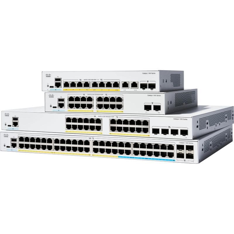 Cisco catalyst 1300-24fp-4x switch gestito l3 - 24 x 10/100/1000 (poe+) + 4 x 10 gigabit sfp+ - poe+ (375 w) montabile su rack bianco