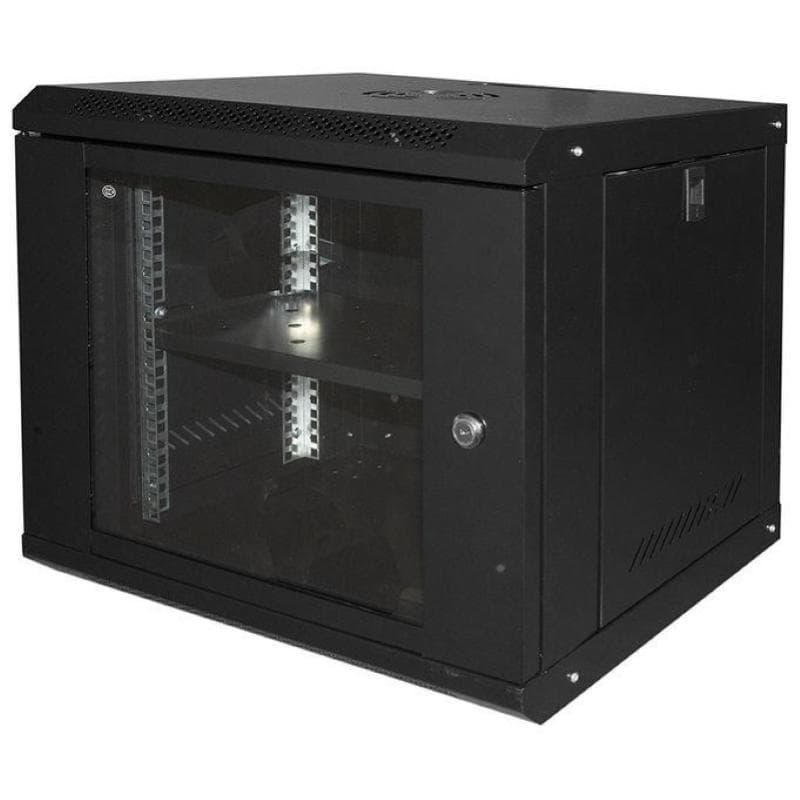 Link armadio rack 19`` 9u link serie light colore nero con porta vetro (axpxl) 450x400x530mm ripiano incluso