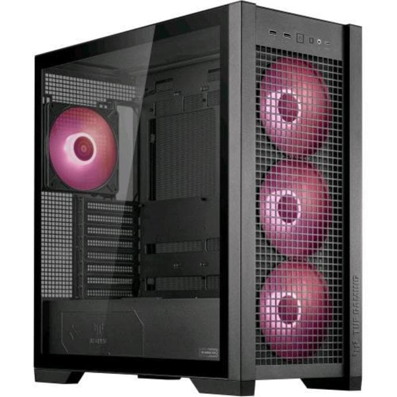 Asus tuf gaming gt302 tg argb black case gaming e-atx mid tower pannelli laterali intercambiabili mesh vetro temperato 4 ventole argb preinstallate da 140 x 28mm nero