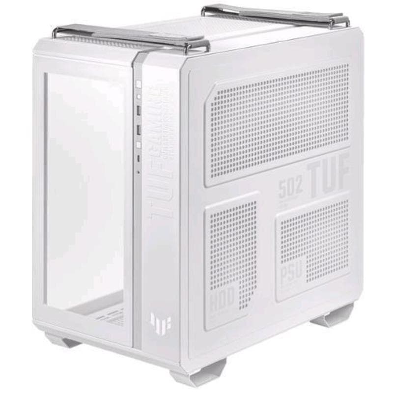 Asus tuf gaming gt502 plus tg argb white case per pc gaming mid atx doppia camera pannelli laterali senza attrezzi usb 3.2 gen2 type-c 4 ventole argb preinstallate bianco