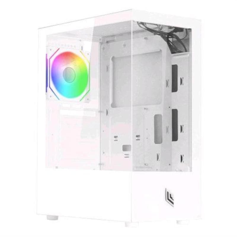 Noua nexus p100 case pc gaming atx mid-tower ventola led argb 120mm mb sync pannello frontale e laterale in vetro temperato senza cornice bianco