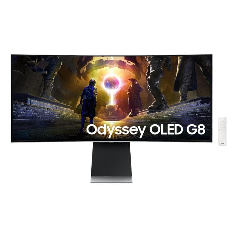 Samsung monitor gaming odyssey oled g8 (s34dg850) curvo (1800r) 34`` 3440x1440 (wqhd) 21:9 hdr10 oled 175hz 003ms (gtg) freesync premium pro hdmi usb dp wifi casse has