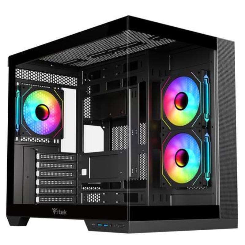 Itek dark cave curved case gaming tower atx pannello frontale e laterale in vetro senza cuciture curvato 4 x 12cm argb fan - 2 x usb3 type-c nero