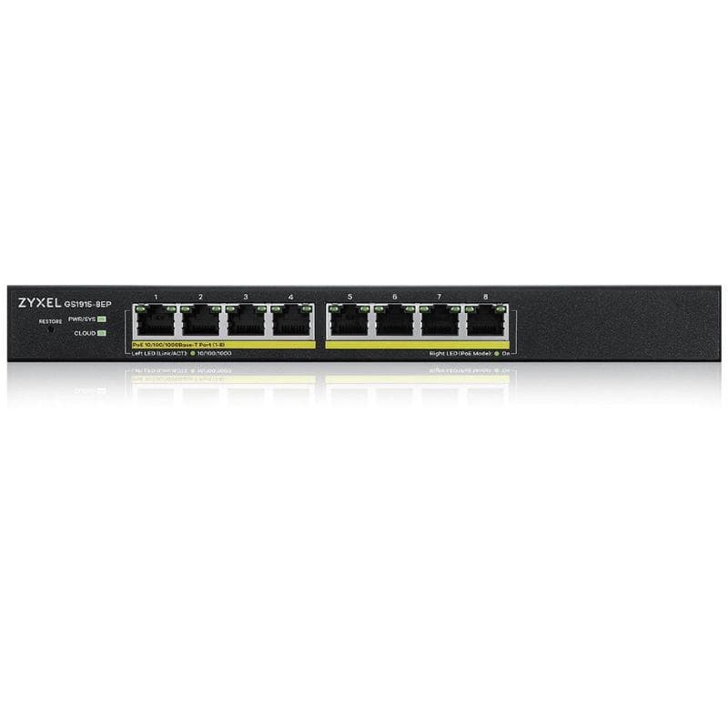 Switch zyxel gs1915-8ep-eu0101f 8p gigabit poe-nebulaflex - (erog.poe fino 60w)-supp.ipv6,vlan - design senza ventole, desktop