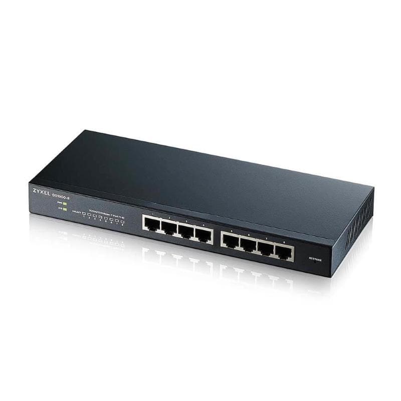 Switch 8p lan gigabit zyxel gs1900-8-eu0101f/gs1900-8-eu0102f web managed -supp.ipv6,vlan -garanzia a vita