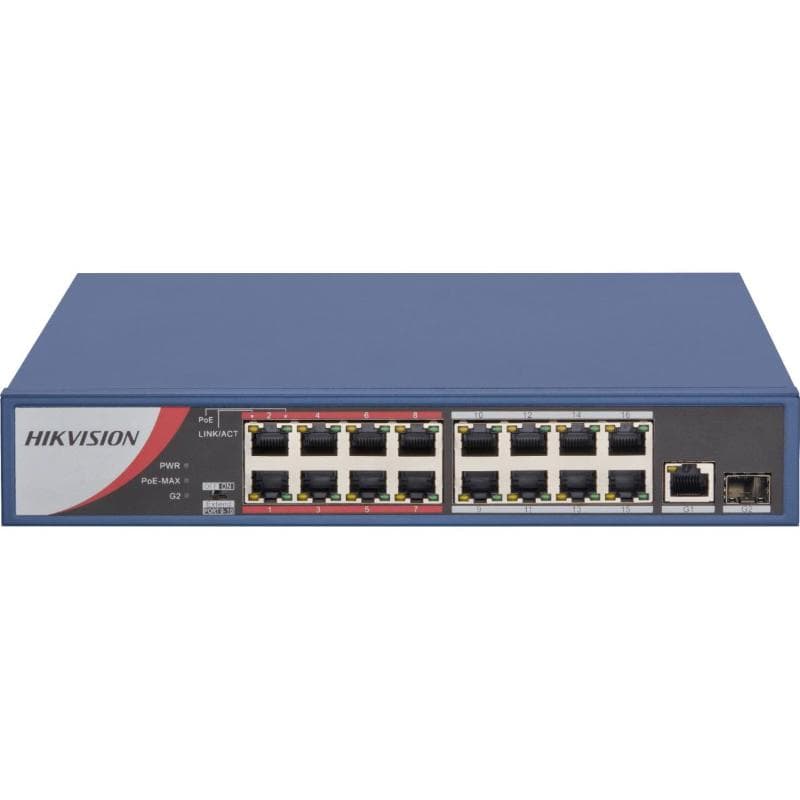 Switch 16p lan 10/100m hikvision ds-3e0318p-e/m(b) 16p poe + 2p uplink 1000m- desktop qos - 135w fino:30/04