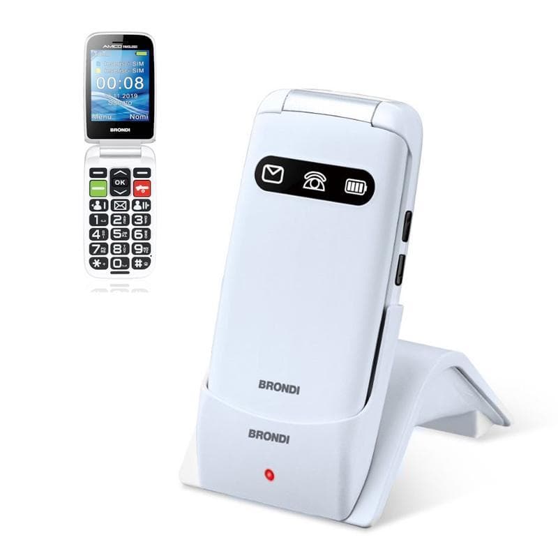 Brondi amico favoloso (bianco metal) - telefono cellulare per anziani - tasto sos - torcia - controllo remoto - annuncio vocale