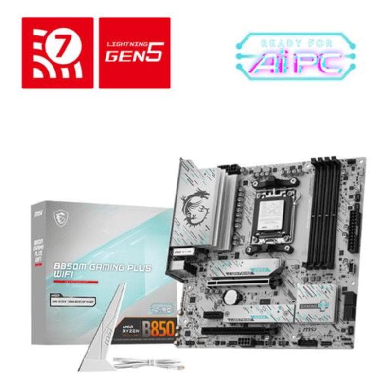 Msi mb b850m gaming plus wifi,b850m,am5,4ddr5,2pci-ex16,1pci-ex1,2m.2,4sata3,6usb3.2 gen2,5usb3