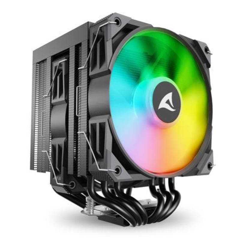 Sharkoon dissipatore ad aria 1x 120mm argb pwm fan, 1x 120mm pwm fan, 6x copper pipes, direct touch,