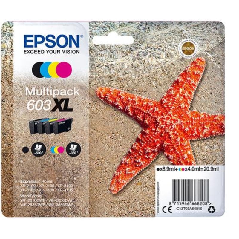 Epson cart ink 603 xl multi pack, nero, giallo, ciano, magenta, serie stella marina